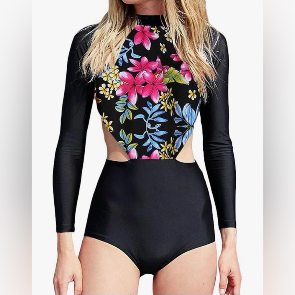 Final sale Like new Floral Long Sleeve surfing one piece Swimsuit size S